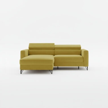 Narożnik z funkcją spania Otino uniwersalny L-kształtny z regulowanymi zagłówkami musztardowa plecionka