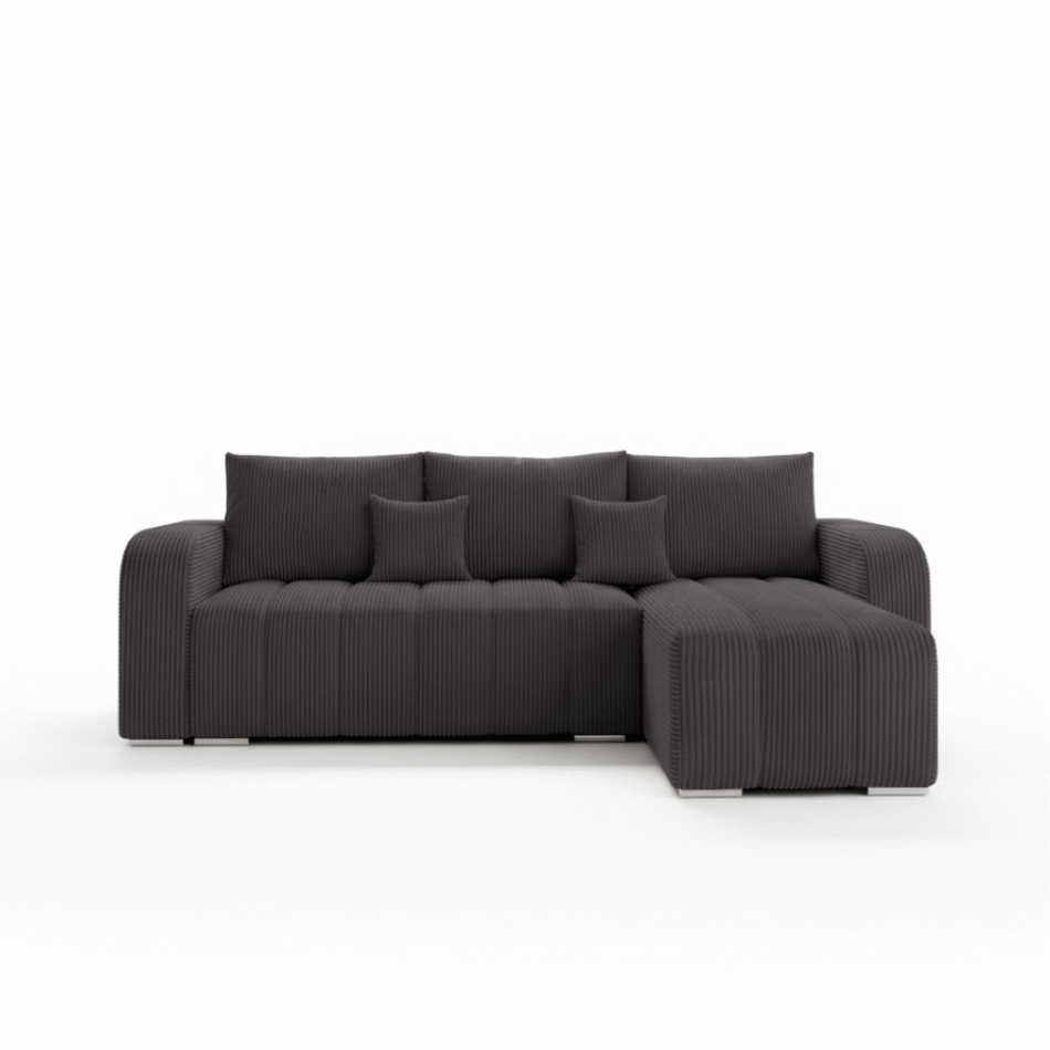 Narożnik z funkcją spania Pufetto uniwersalny L-kształtny z pojemnikiem na pościel grafitowy sztruks