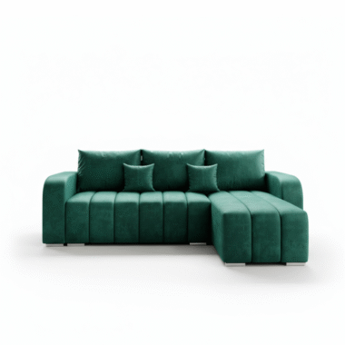 Narożnik z funkcją spania Pufetto uniwersalny L-kształtny z pojemnikiem na pościel butelkowa zieleń welur