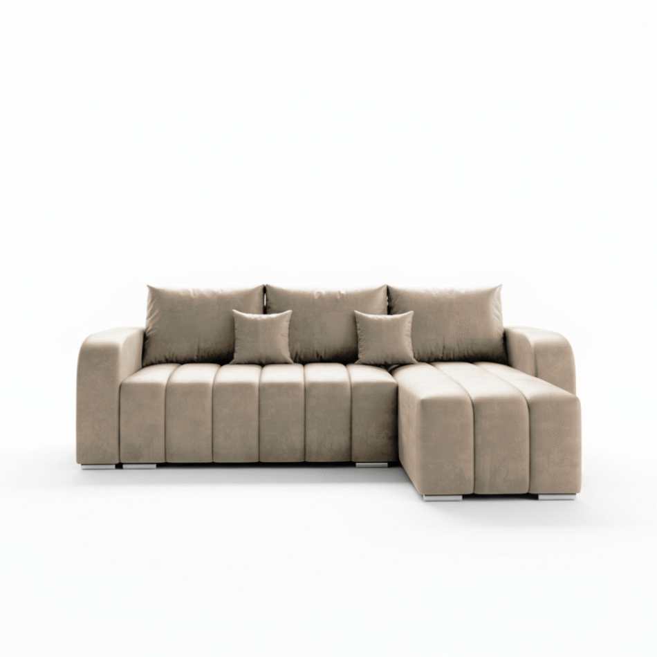 Narożnik z funkcją spania Pufetto uniwersalny L-kształtny z pojemnikiem na pościel beżowy welur