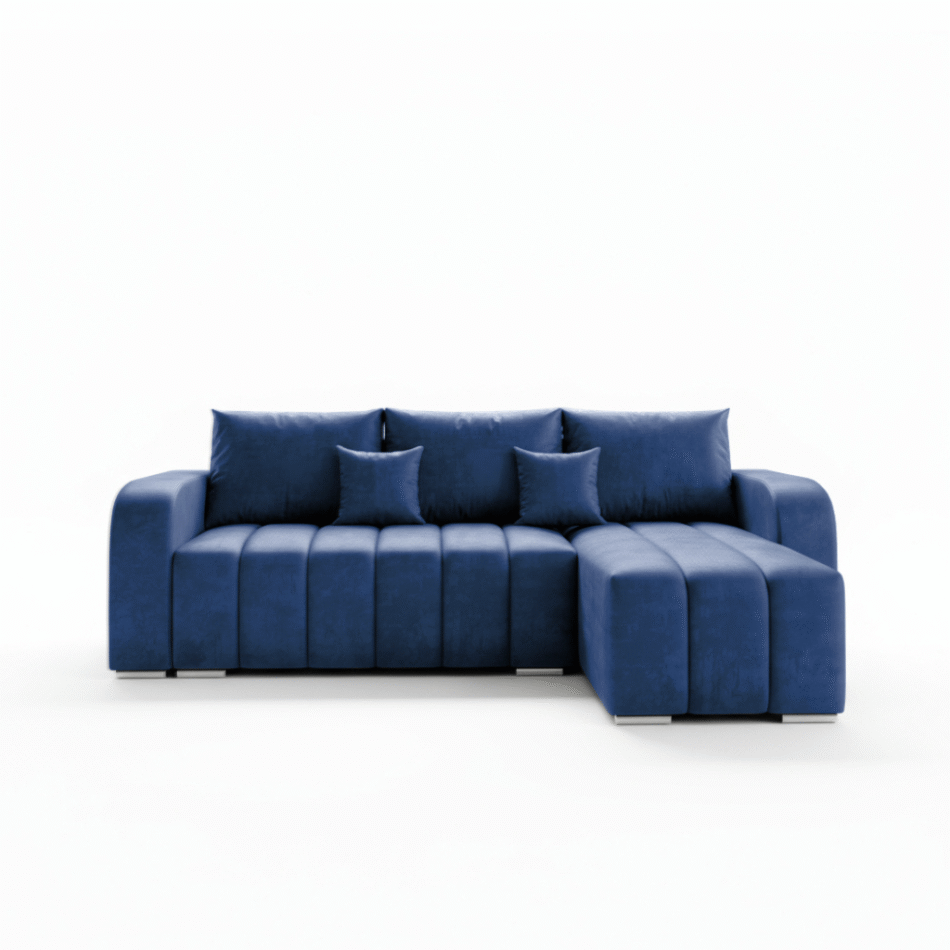 Narożnik z funkcją spania Pufetto uniwersalny L-kształtny z pojemnikiem na pościel granatowy welur