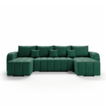 Narożnik z funkcją spania Pufetto U-kształtny z pojemnikiem na pościel butelkowa zieleń welur