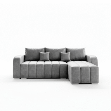 Narożnik z funkcją spania Pufetto uniwersalny L-kształtny z pojemnikiem na pościel szary welur