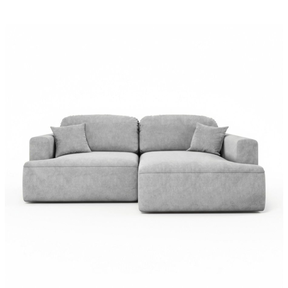 Narożnik z funkcją spania Sunny prawy L-kształtny z pojemnikiem na pościel jasnoszary welur