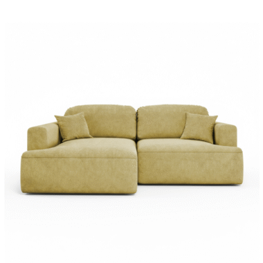 Narożnik z funkcją spania Sunny lewy L-kształtny z pojemnikiem na pościel jasnozielony welur