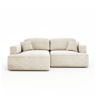 Narożnik z funkcją spania Sunny lewy L-kształtny z pojemnikiem na pościel beżowy welur