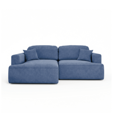 Narożnik z funkcją spania Sunny lewy L-kształtny z pojemnikiem na pościel niebieski welur