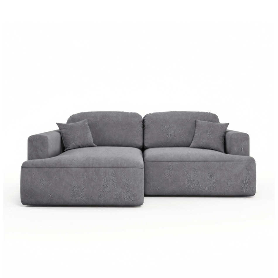 Narożnik z funkcją spania Sunny lewy L-kształtny z pojemnikiem na pościel ciemnoszary welur