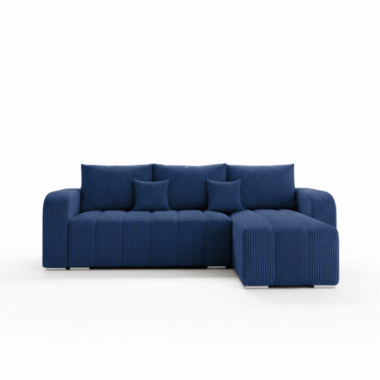 Narożnik z funkcją spania Pufetto uniwersalny L-kształtny z pojemnikiem na pościel granatowy sztruks