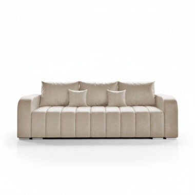 Kanapa z funkcją spania Pufetto z pojemnikiem na pościel beżowy welur