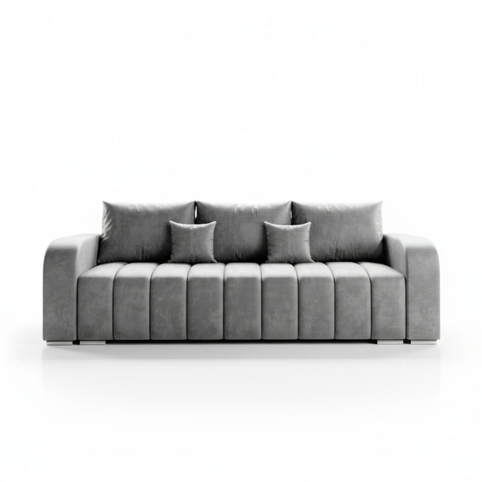 Kanapa z funkcją spania Pufetto z pojemnikiem na pościel szary welur