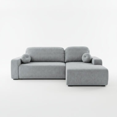 Narożnik z funkcją spania Tori prawy L-kształtny z pojemnikiem na pościel szary welur