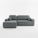 Narożnik z funkcją spania Tori lewy L-kształtny z pojemnikiem na pościel grafitowy welur