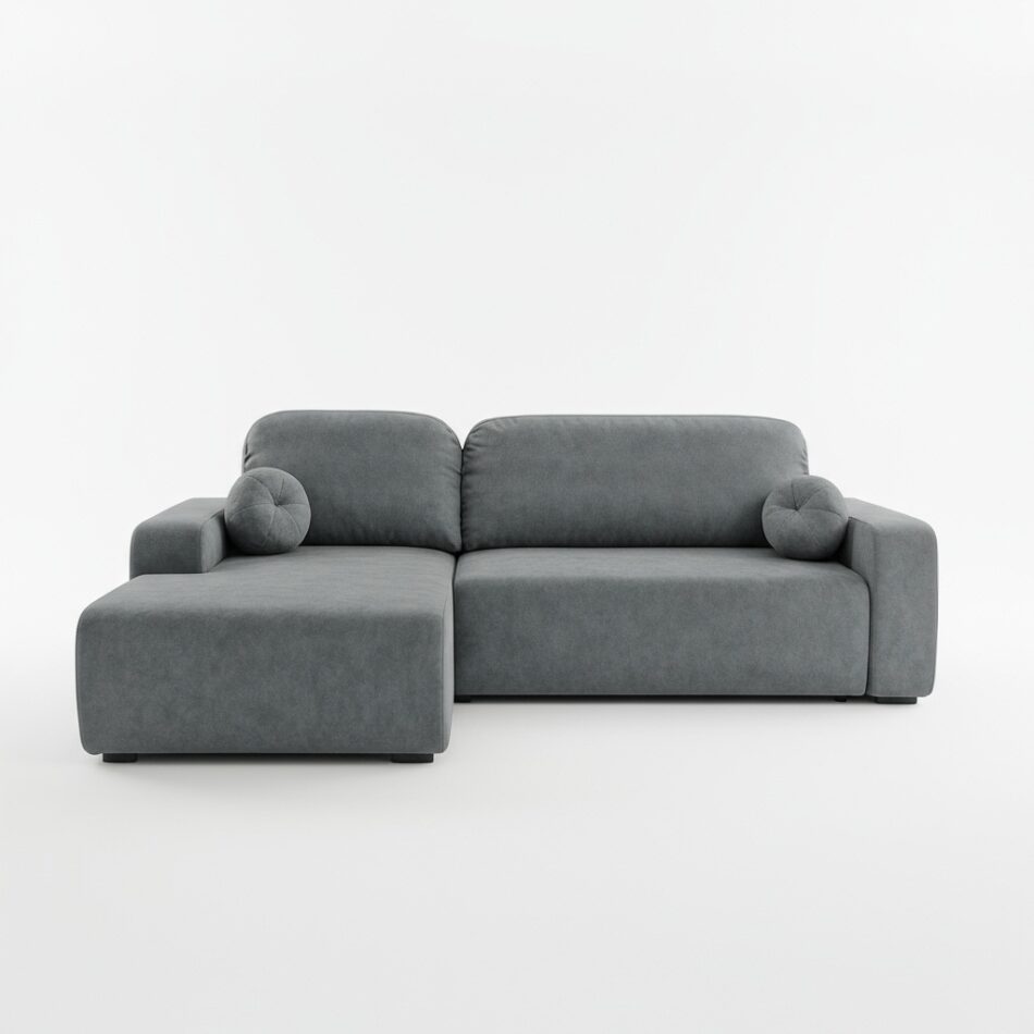 Narożnik z funkcją spania Tori lewy L-kształtny z pojemnikiem na pościel grafitowy welur