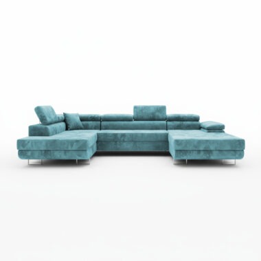 Narożnik z funkcją spania Varberg lewy U-kształtny z pojemnikiem na pościel turkusowy welur